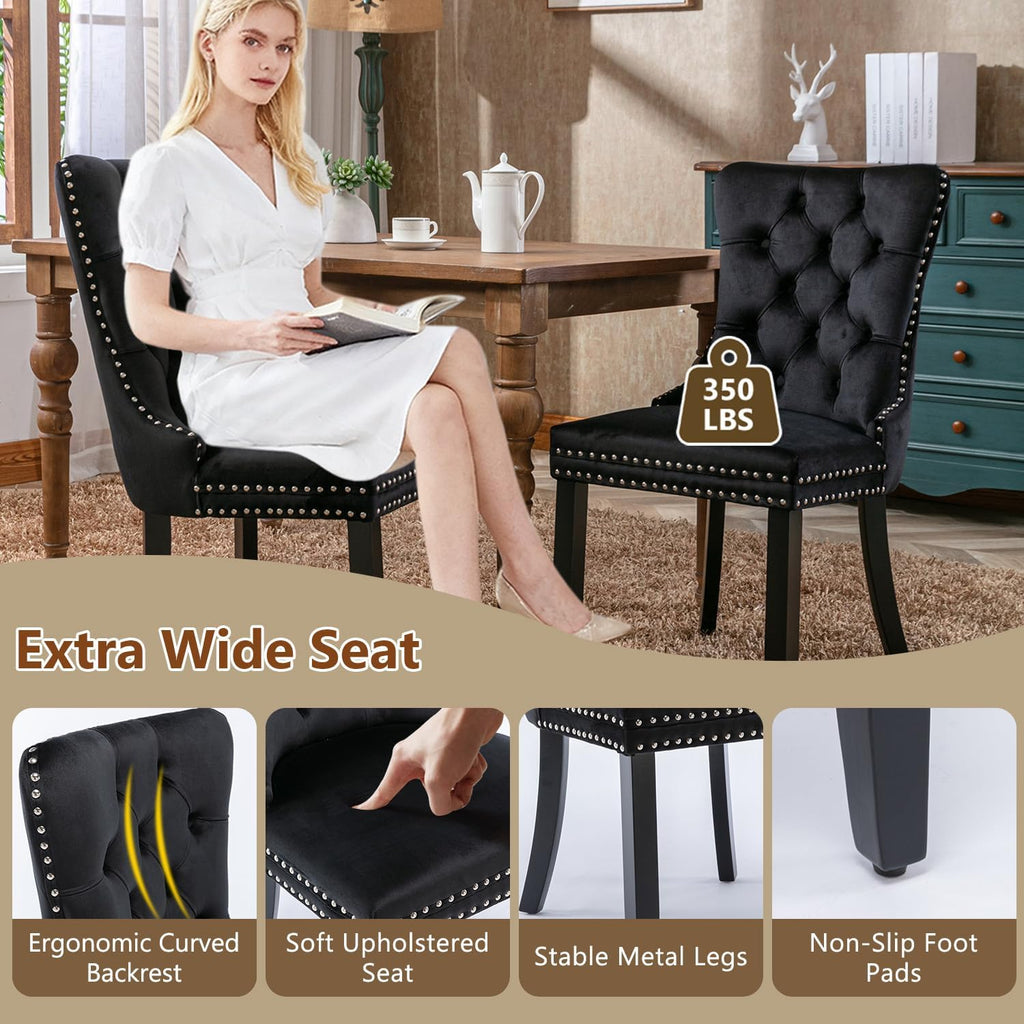 Dining Table Set for 10, 79'' Large Modern Rectangular Dining Room Table with 10 Velvet Chairs, Black Wood Finish, Reinforced Pedestal Base & Thick Tabletop, Stable Design for Home Dining
