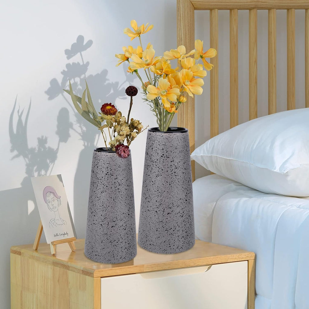 Bdor Ceramic Vase Set of 2, Modern Farmhouse Home Decor, Grey Vase with Polka Dots, Perfect for Dining, Living, Bathroom & Kitchen