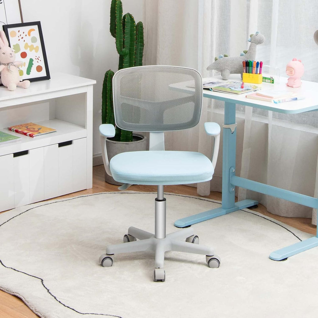 Costzon Kids Desk Chair, Adjustable Children Study Computer Chair with Arms & Wheels, Student Swivel Rolling Task Chair, Ergonomic Kids Office Chair for Boys Girls Age 4-12, Home Bedroom School, Blue