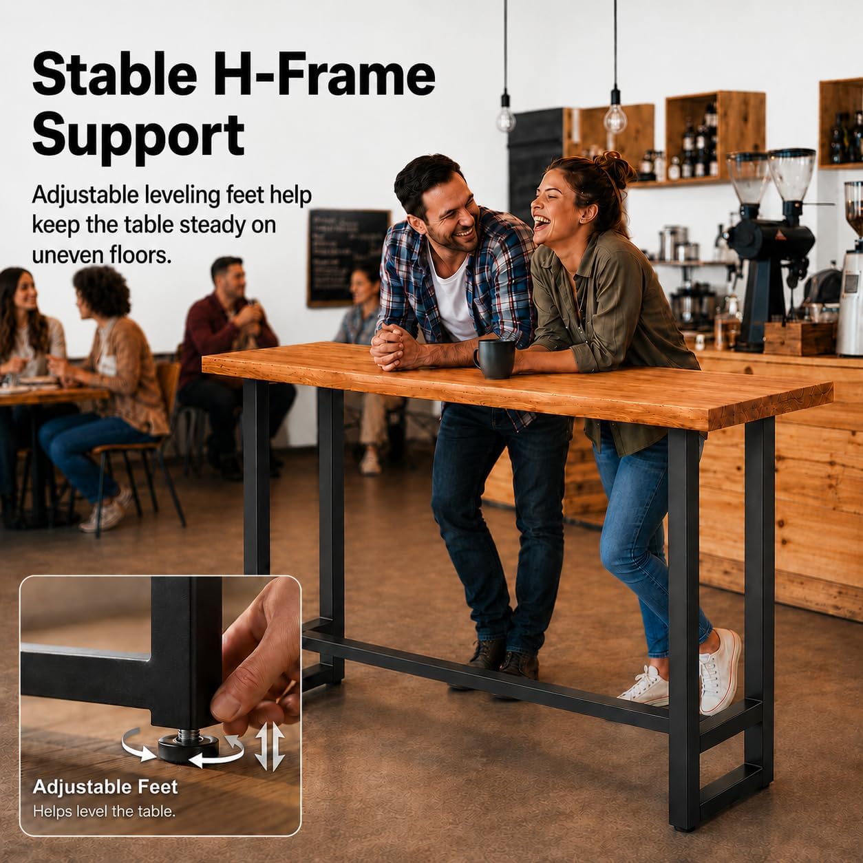 Solid Pine Wood Bar Table 47.2" - Industrial Counter Height Pub Table with Heavy Duty Steel Frame - Narrow High Top Table for Kitchen Island Home Bar & Small Spaces - Rustic Farmhouse (No Stools)