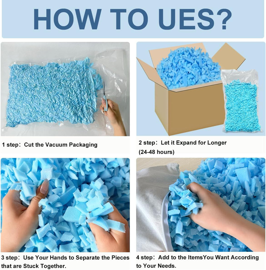 20lbs Bean Bag Filler – Bulk Soft Shredded Memory Foam for Pillows, Couch Cushions, Punching Bag, Dog Beds & Crafts, Clean Fluffy Stuffing for Home Refill Projects