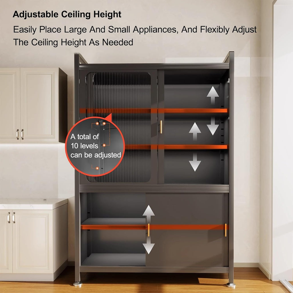 Kitchen Pantry Cabinet with Adjustable Shelves and Doors, Tall Storage Cabinet, Freestanding Kitchen Cupboard, for Bedroom, Dining Room, Office(Gray,187x80cm/73.6x31.5in)