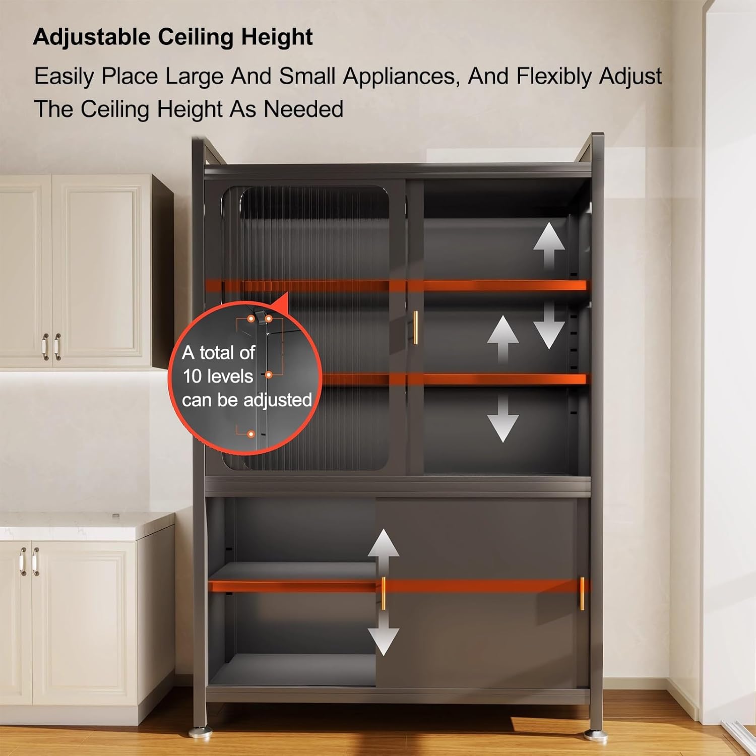Kitchen Pantry Cabinet with Adjustable Shelves and Doors, Tall Storage Cabinet, Freestanding Kitchen Cupboard, for Bedroom, Dining Room, Office(Gray,187x80cm/73.6x31.5in)