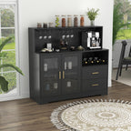 Bar Cabinet for Home with LED Light, Coffee Bar Cabinet with Wine & Glass Rack, Wine Cabinets with Drawers & Microwave Stand, Modern Liquor Cabinets for Kitchen, Living Room, Dining Room (Black)
