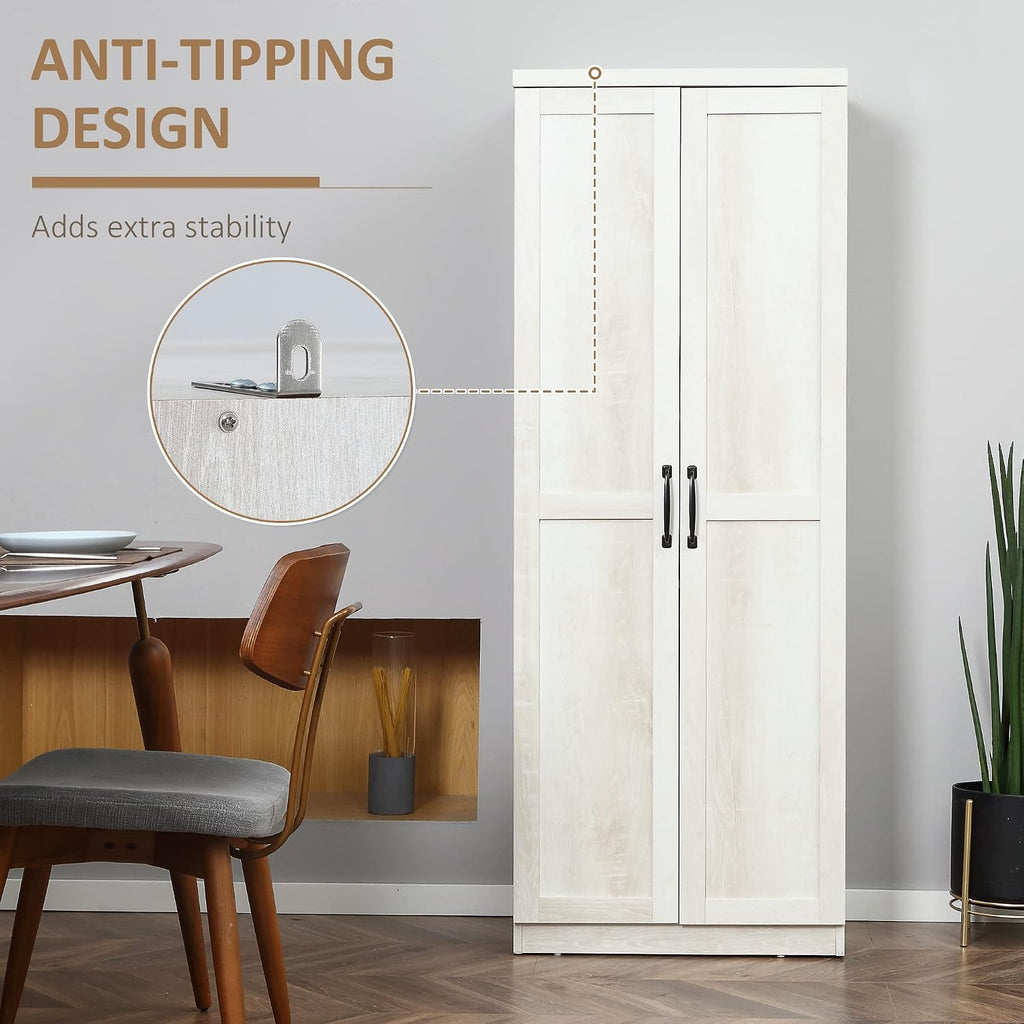 63" 2-Door Kitchen Pantry, Freestanding Storage Cabinet with 5-Tier Shelving and 2 Adjustable Shelves for Dining Room, Antique White,15.8 * 23.5 * 63