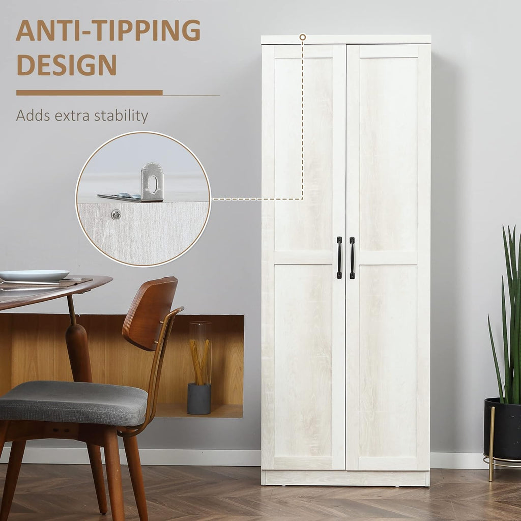 63" 2-Door Kitchen Pantry,Freestanding Storage Cabinet with 5-Tier Shelving and 2 Adjustable Shelves for Dining Room,Antique White