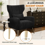 Luxanimarion Velvet Accent Chair Wingback for Living Room, High Back Arm Chair with Golden Legs Lumbar Pillow, Upholstered Single Sofa Bedroom Black