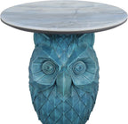 Luxury Owl Side Table, Blue Faux Marble Top Accent End Table, Decorative Animal Sculpture Furniture for Living Room, Bedroom, Entryway Home Decor