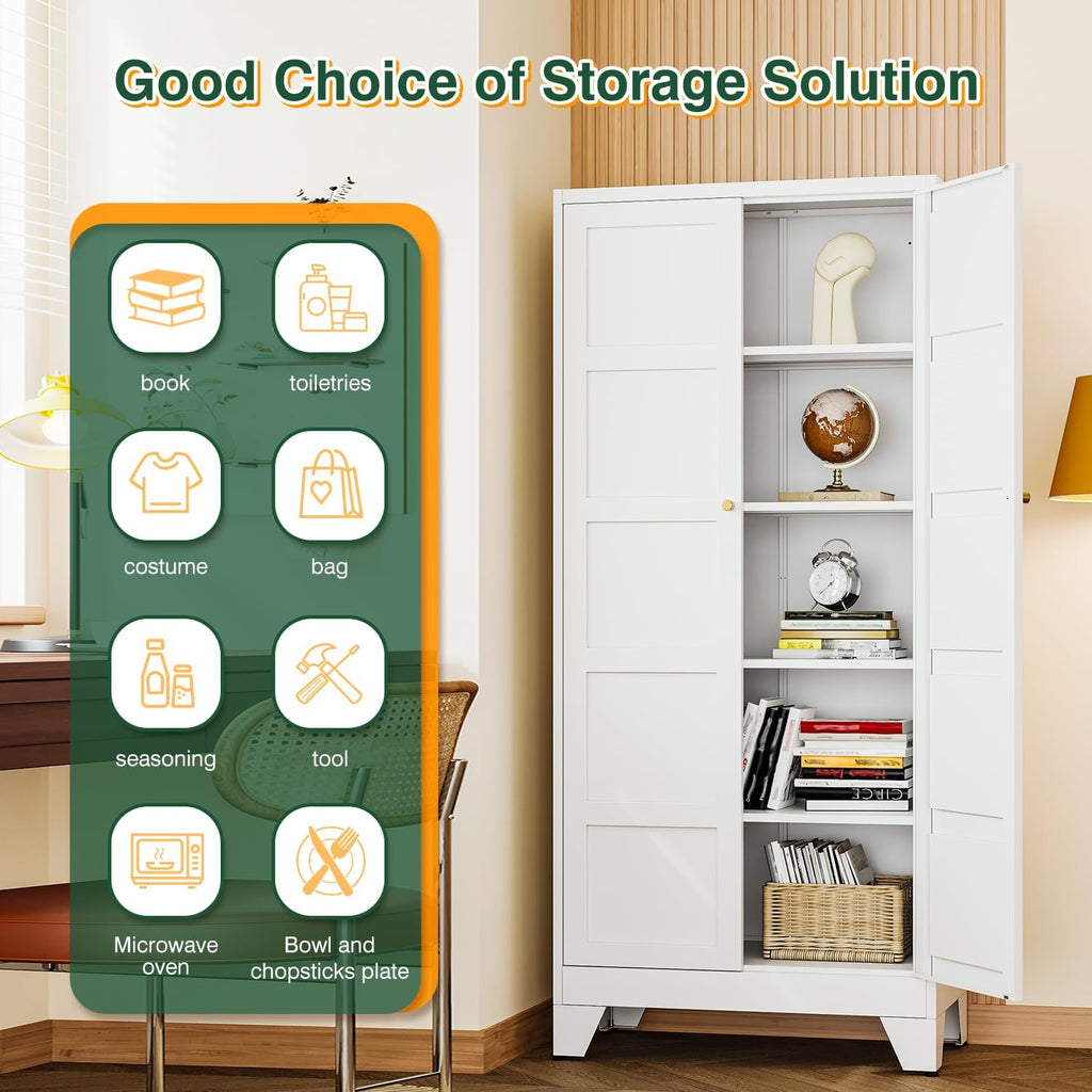 Letaya 72" H Metal Storage Cabinet with 2 Doors and 4 Shelves,Tall Kitchen Pantry Cabinets,Utility Pantry Organizers for Cupboard/Dining/Bathroom/Home Office/Garage (Black, 72" H x 18" D x 33.5" W)