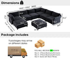 DreamDashio 159" 8-Seat U-Shaped Sectional Sofa, Oversized Modular Cloud Couch with Storage, Adjustable Arms & High Back, Dark Grey Chenille for Large Living Room
