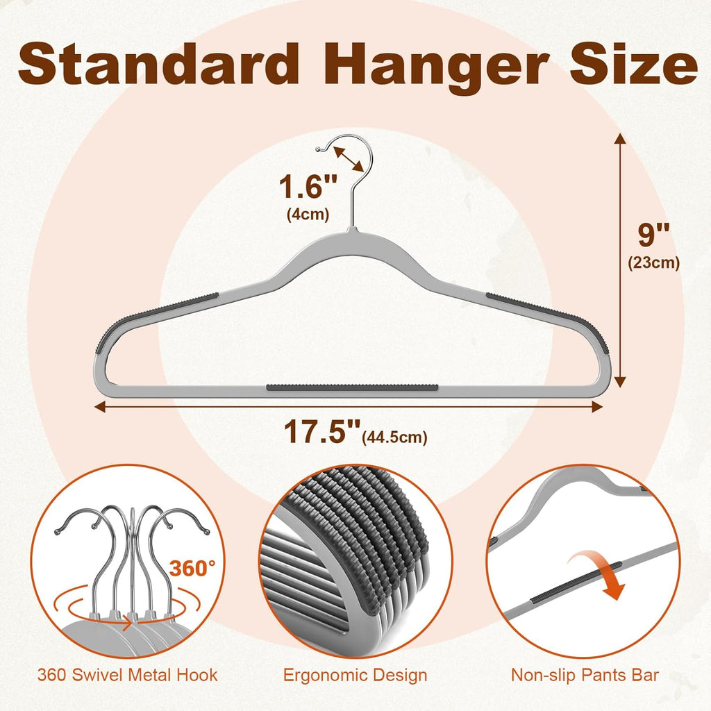HOUSE DAY Heavy Duty Plastic Hangers 100 Pack, Clothes Hangers with Non-Slip Rubber Pads - 0.2 Inch Thin Space Saving Coat Hanger for Closet Organizer, 360° Swivel Hook for Shirts, Pants, Suit (Grey)