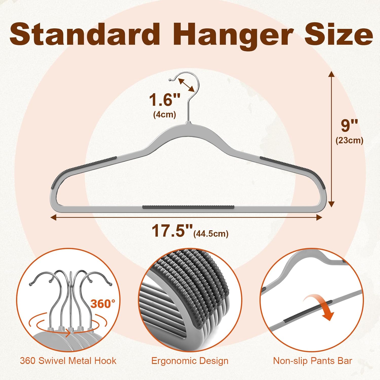 HOUSE DAY Heavy Duty Plastic Hangers 100 Pack, Clothes Hangers with Non-Slip Rubber Pads - 0.2 Inch Thin Space Saving Coat Hanger for Closet Organizer, 360° Swivel Hook for Shirts, Pants, Suit (Grey)