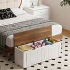 L-Shaped Kitchen Breakfast Nook Bench with Hidden Storage Space, White and Walnut Colors, Backless Wood Corner Bench with Cushion Seat, 63IN x 15.7IN x17.7IN(Two Packages Delivered)