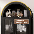 71" Tall Farmhouse Arched Storage Cabinet with Glass Door, Drawer and Barn Door, Versatile Pantry for Kitchen, Bathroom, Dining Room, Black