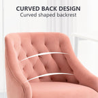 MOJAY Velvet Home Office Desk Chair, Vanity Chair with Wheels Pretty Fancy Gold 360°Swivel Height Adjustable Office Chairs for Girls Home Offices, Bedrooms, Living Room (Pink)