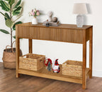 Fluted Console Table with Storage, 48" Long Entryway Slim Sofa Table Behind Couch Entry Tables, Narrow Wood Hallway Modern Living Room Couch Foyer Entrance Tables Brown