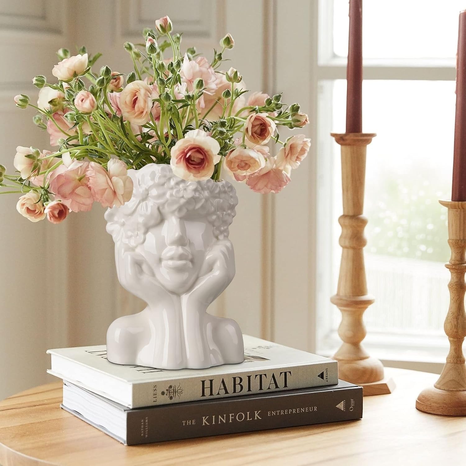 ComSaf White Ceramic Flower Vase for Decor,Modern Style Female Form Face Vase,Unique Flower Vase for Home Living Room Office Decor - Face Type A