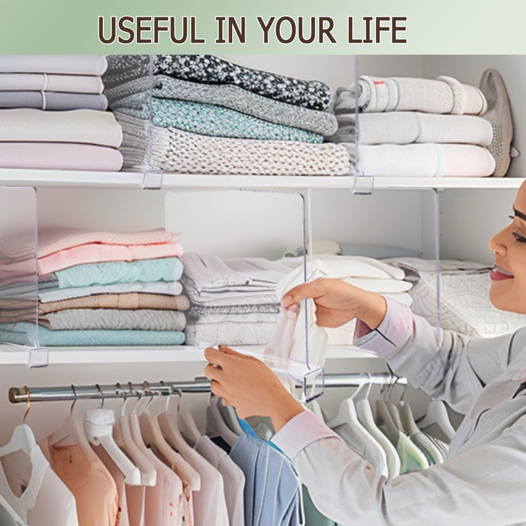 12Pcs Shelf Dividers for Closet Organization, Closet Purse Organizer Acrylic Shelf Dividers Purse Closet Organizer Closet Dividers for Bedroom, Kitchen, Bathroom, for Clothes Books Sweaters (12Pack)