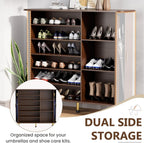 YOLENY 6-Tier 47'' Shoe Cabinet with Sliding Door, Wooden Shoe Storage Cabinet with Adjustable Shelves, Mid-Century Modern Freestanding Shoe Storage Organizer Walnut