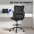 Drafting Chair Tall Office Chair for Standing Desk with Up & Down Flip-Up Armrest, 9” Adjustable Height High Desk Chair with Footrest Ring, 120° Recline Mesh Ergonomic Chair, 300 lbs