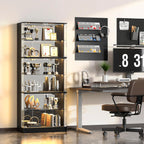 VersionTECH. Display Cabinet with Glass Doors, 6-Tier 71'' Tall Curio Cabinet with RGB Lights for Collectibles, Display Case with Adjustable Glass Shelves, Human Body Sensor, Mirror Backing, Black
