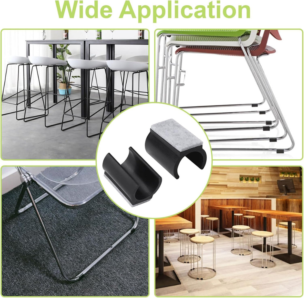 90Pcs Chair Pads 25mm Plastic Chair Leg Floor Protectors with Felt Pads U Shaped Furniture Feet Protectors Non-Slip Rectangle Tubular Legs Caps (Black)