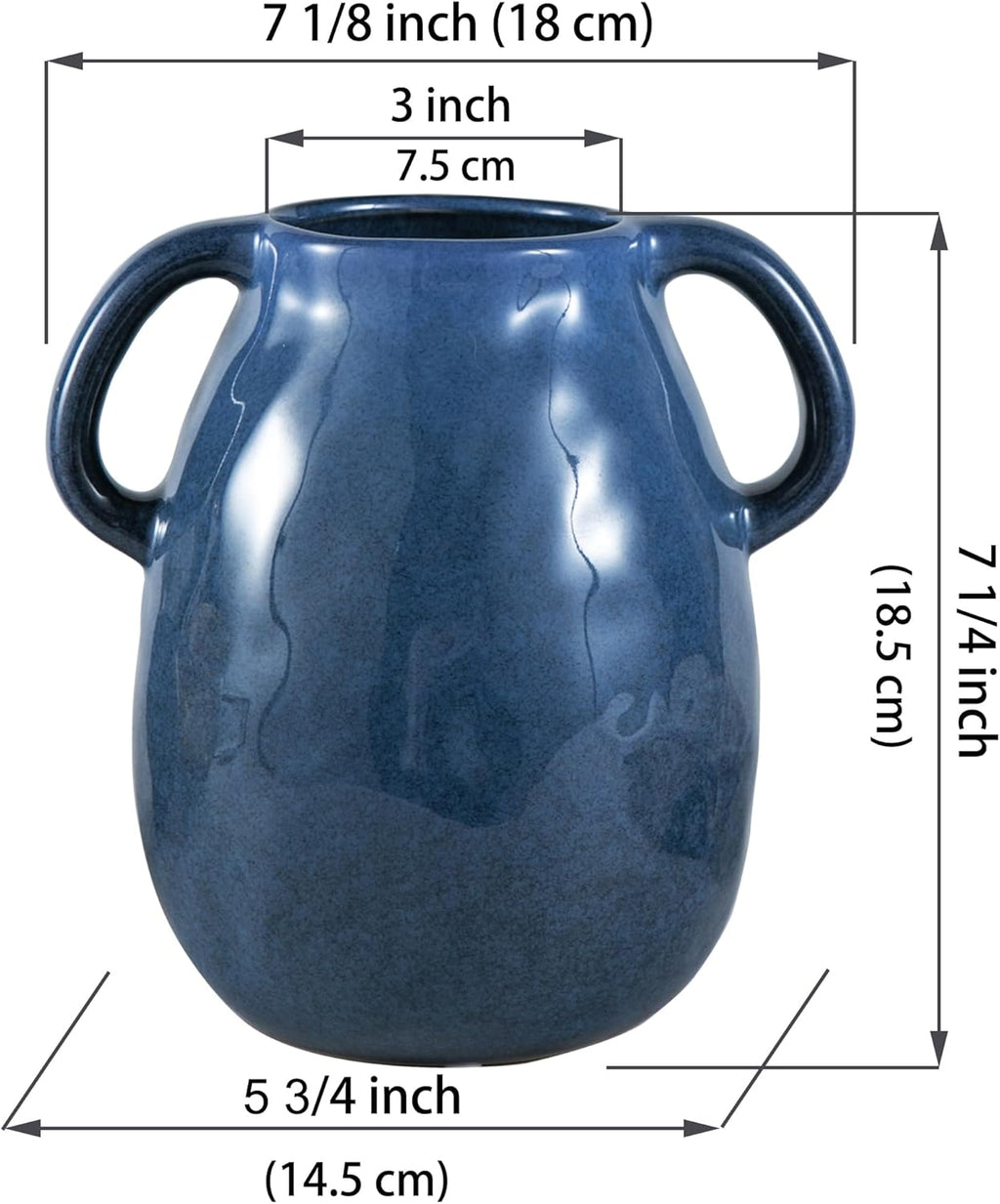 Blue Ceramic Vase with 2 Handles, Modern Farmhouse Vases for Home Decor, Rustic Pottery Vase, Decorative Terracotta Vases for Pampas Grass, Clay Jug for Living Room Dining Table Shelves