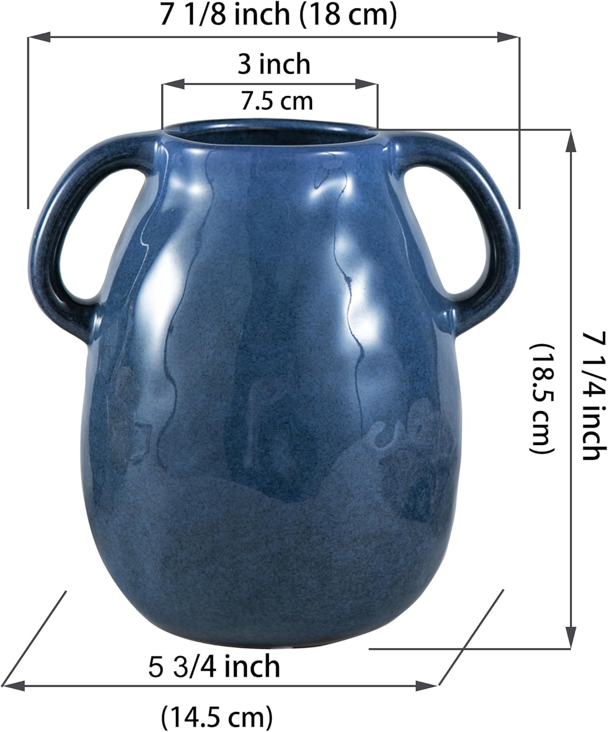 Blue Ceramic Vase with 2 Handles, Modern Farmhouse Vases for Home Decor, Rustic Pottery Vase, Decorative Terracotta Vases for Pampas Grass, Clay Jug for Living Room Dining Table Shelves