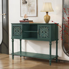 ARTPOWER Vintage Console Table with Hand-Carved Doors, 42" Narrow Entryway Table with Storage, Retro Sofa Table with Open Storage Shelf, Console Tables for Entryway, Hallway, Foyer, Living Room, Green