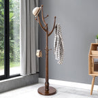 Bekrvio Wood Freestanding Coat Rack Coat Tree with Round Base, Walnut | Unique Coat Hanger Stand, Heavy Duty Standing Coat Rack, For Jacket, Hat, Bags For Entryway, Hallway, Bedroom, Apartment