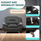 3 Piece Living Room Furniture Set, Contemporary Sectional Sofa Couches, Black Leather Sofa Set with Metal Feet, Faux Leather Modern Couch & 2 Chairs for Living Room/Office/Club, 3+1+1, Black#2