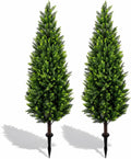 Artificial Cedar Topiary Trees 4ft Set of 2,Fake Shrubs with Ground Spike,UV Resistant Cypress Tree,Faux Bushes for Outdoors,Fake Plants for Outdoor Indoor Front Porch Patio Garden Decor