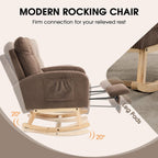 NIOIIKIT Nursery Rocking Chair, Corduroy Upholstered Rocking Chair with Adjustable Footrest, Tufted Rocker Chair with Side Pocket, Glider Rocker for Living Room, Bedroom (Brown Retro)