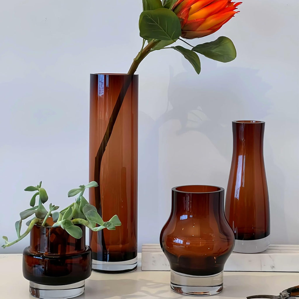 11" H Amber Vase,3.5lb Glass Vase Large for Home Decoration, Noble Amber Flower Vases,Luxury Vases for Flower