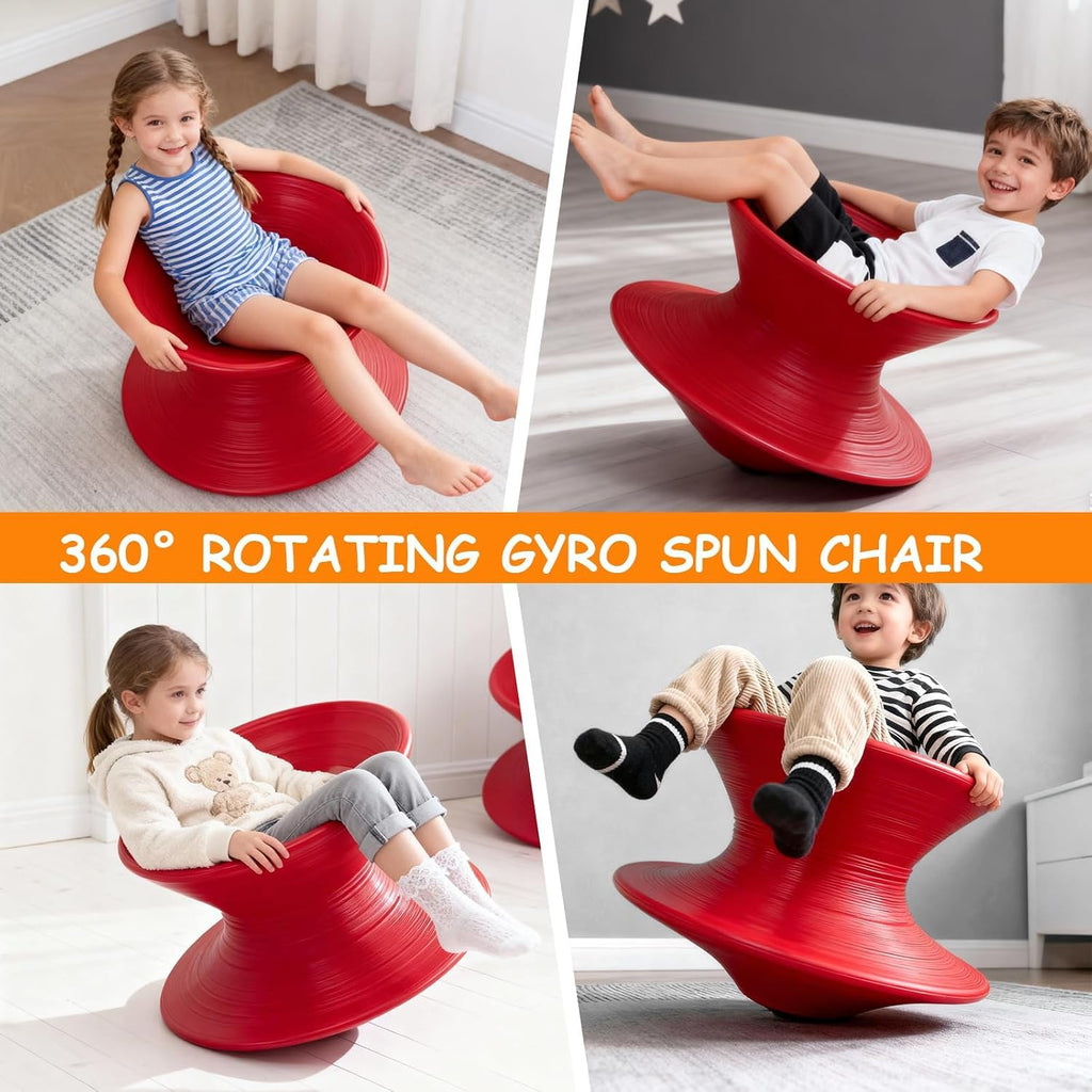 Spun Chair, Spinning Chair for Kids, 360° Rotating Gyro Spun Seat Spinning Swivel Design for Indoor & Outdoor Play, Gift for Kids’ Birthday, Valentine and Easter (Red)