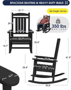 KINGYES Oversized Outdoor Rocking Chair Set of 2, High Density Polyethylene Patio Rocking Chairs with 350lbs Support for Adults,Porch Recliner Rocker, Black