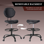 Drafting Chair with Back Support, Tall/High Desk Rolling Stool with Footrest Ring, Faux Leather Office Chair with Height Adjustable for Standing Desk, Home Office, Bar, Workbench & Kitchen(Black)