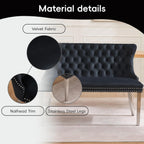 Velvet Double Dining Loveseat Bench with Wing Back, Tufted Upholstered 2-Seat Design,Silver Stainless Steel Legs, Modern Mid-Century Accent Seating for Dining Room, Kitchen, or Entryway (Black)