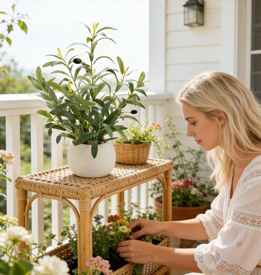 17" Artificial Olive Potted Plant with White Ceramic Planter Faux Olives Realistic Tabletop Indoor Plant for Home Office Kitchen Bathroom Decor