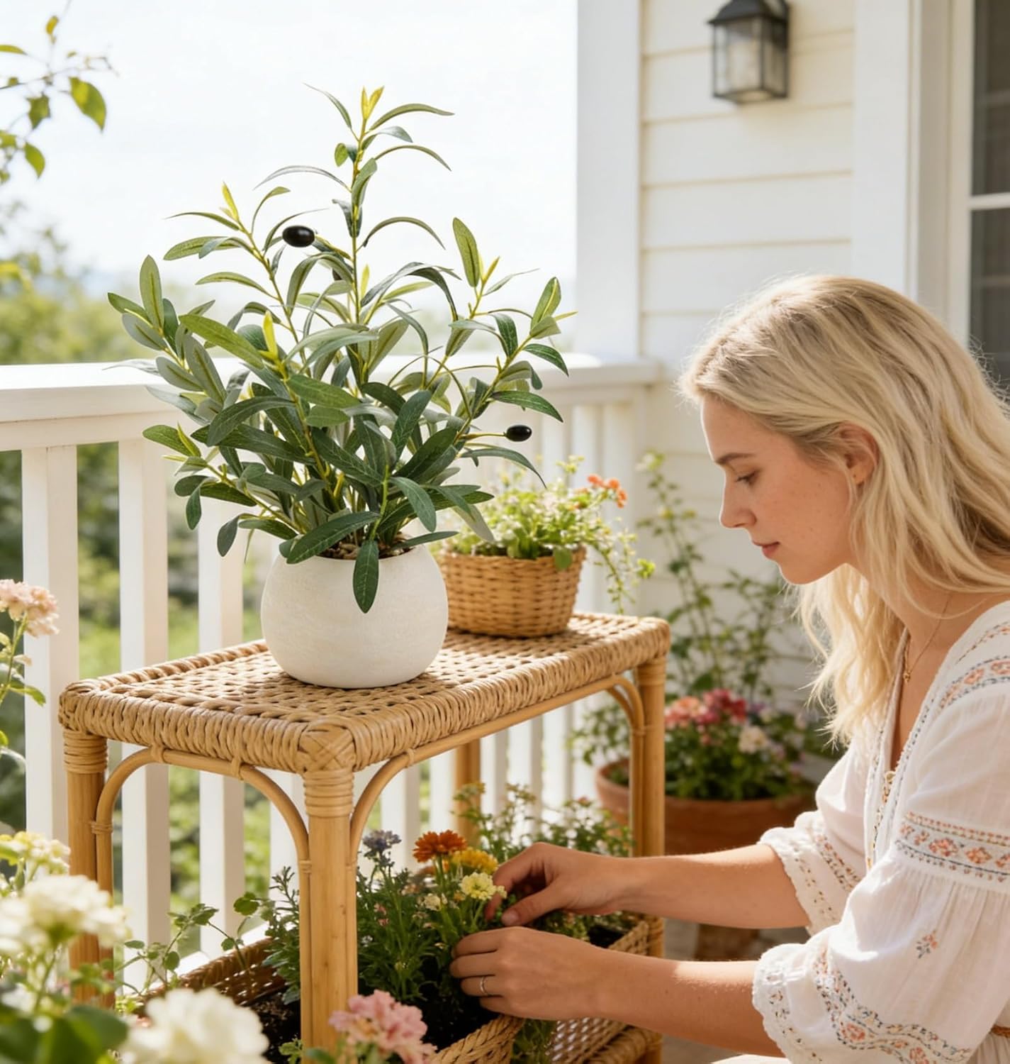 17" Artificial Olive Potted Plant with White Ceramic Planter Faux Olives Realistic Tabletop Indoor Plant for Home Office Kitchen Bathroom Decor