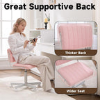 Office Chair Vanity Chair with Wheels, Comfy Small Desk Chair Vanity Chair with Back, Cute Teddy Armless Adjustable Swivel Chair for Bedroom Home Computer Task, Pink