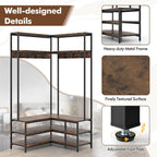 Tangkula Corner Hall Tree, 70 Inch Coat Rack with Bench and Shoe Storage, Entryway Furniture with 7 Hooks, Heavy Duty Metal Frame, Space Saving Clothes Rack Shoes Shelf Organizer (Rustic Brown)