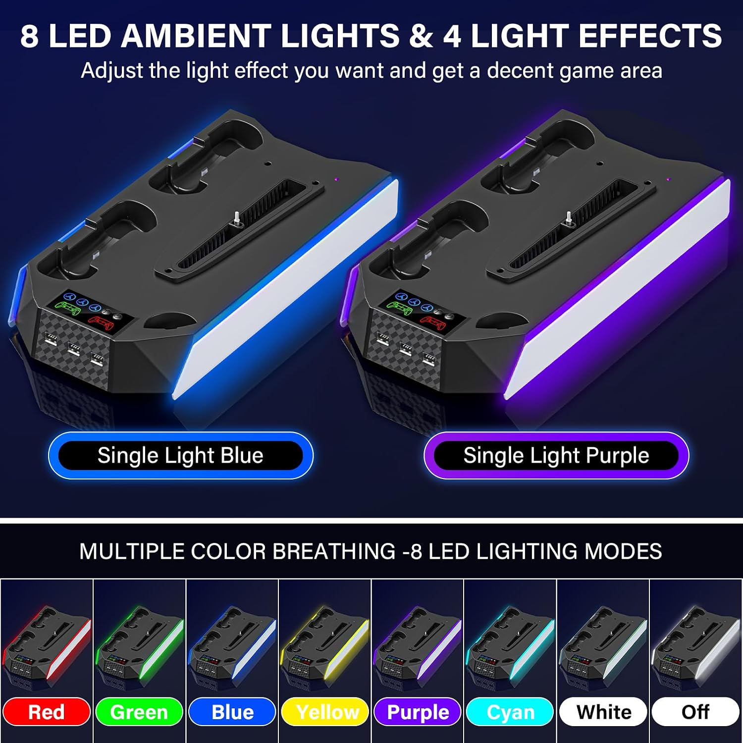 PS5 / PS5 Slim Cooling Station with Controller Charging Station - LED Light Cooling Stand for Playstation 5 Slim Disc/Digital Console, Accessories Incl RGB Light/Cooler Fan/3 USB Hubs/Headset Holder