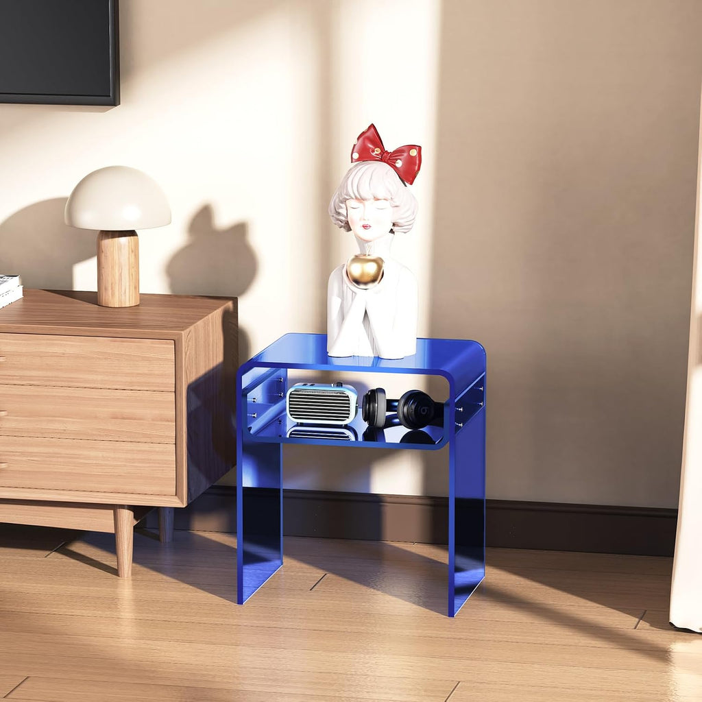 Acrylic Side Table, Royal Blue, Small | Bedside Table Nightstand, 40 x 30 x 50 cm