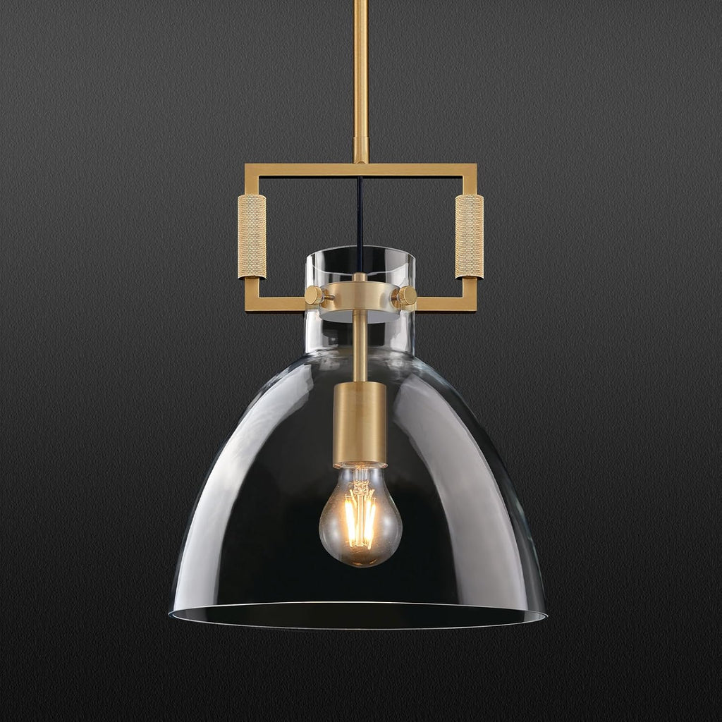 Modern Large Brass Kitchen Island Pendant Light, 10 '' W 1-Light Glass and Gold Island Pendant Lights,Dome Pendant Light, for Kitchen,Dining Room,Bathroom,Bar
