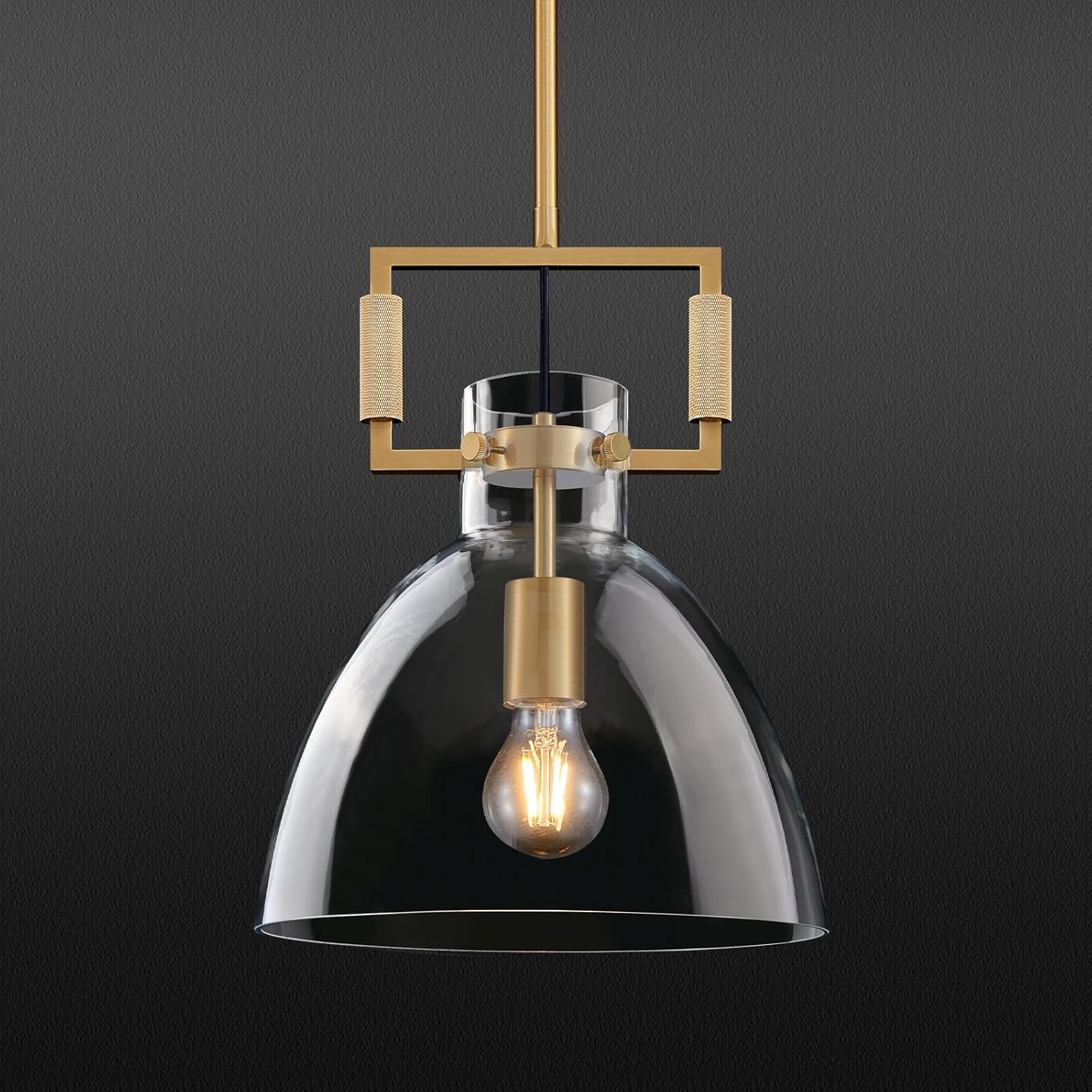 Modern Large Brass Kitchen Island Pendant Light, 10 '' W 1-Light Glass and Gold Island Pendant Lights,Dome Pendant Light, for Kitchen,Dining Room,Bathroom,Bar
