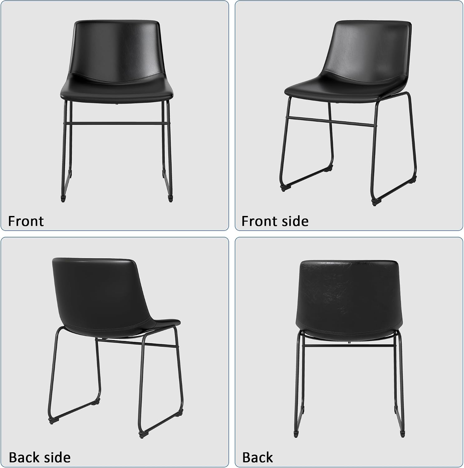 GOTMINSI Dining Chairs Set of 4, 18 Inch Modern Dinner Chairs, PU Leather Armless Dining Room Chairs with Sturdy Metal Legs and Upholstered Backrest for Kitchen (Black)