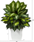 Nearly Natural 2ft. Golden Dieffenbachia Artificial Plant in White Metal Planter