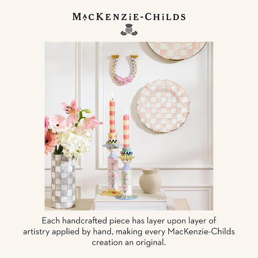 MACKENZIE-CHILDS Capiz Small Vase, Unique Flower-Vase Decor, Gray-and-White Sterling Check