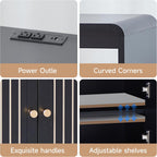 23.6" Modern Black Nightstand Set of 2 with Chariging Station 2AC+USB+Type-C, Classic Striped Side Table with Door+Storage Shelf, Rectangle End Table for Living Room, Bedroom (2, Black)